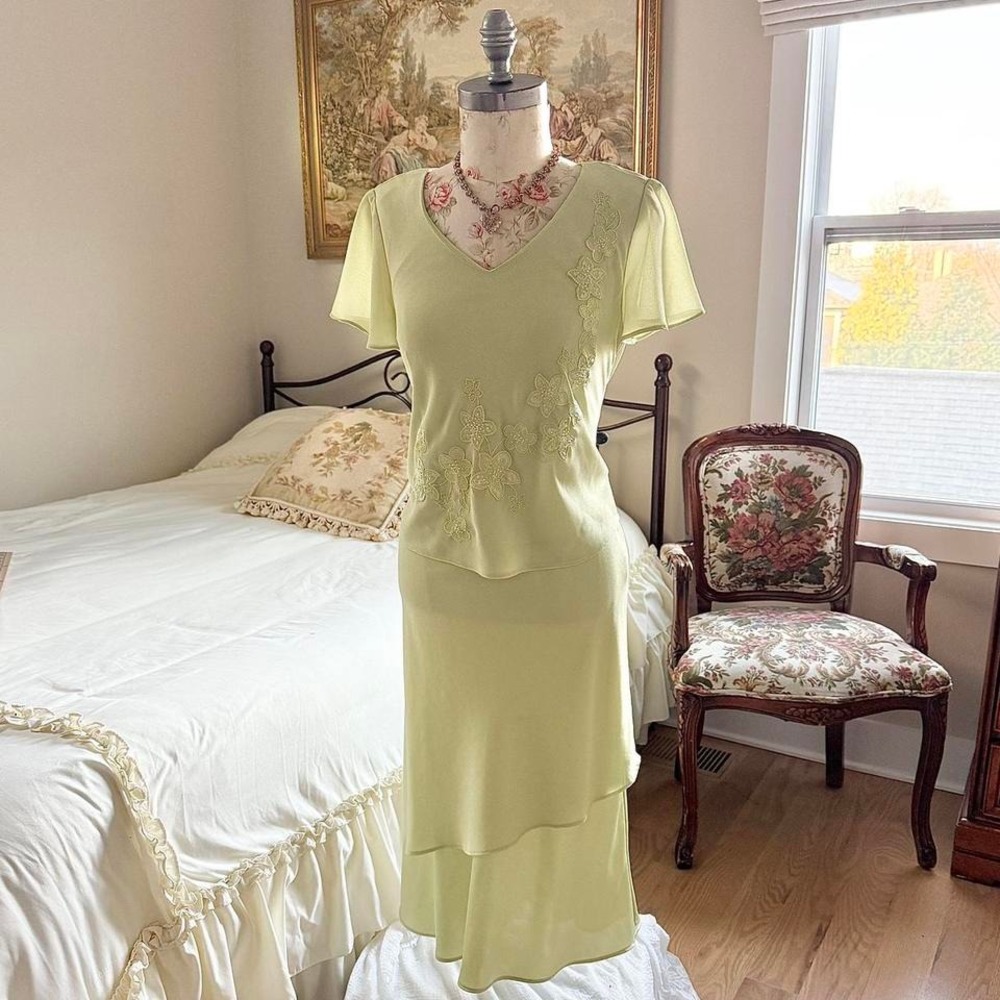 Green fairy skirt set 90s positive attitude two piece set size 10 petite